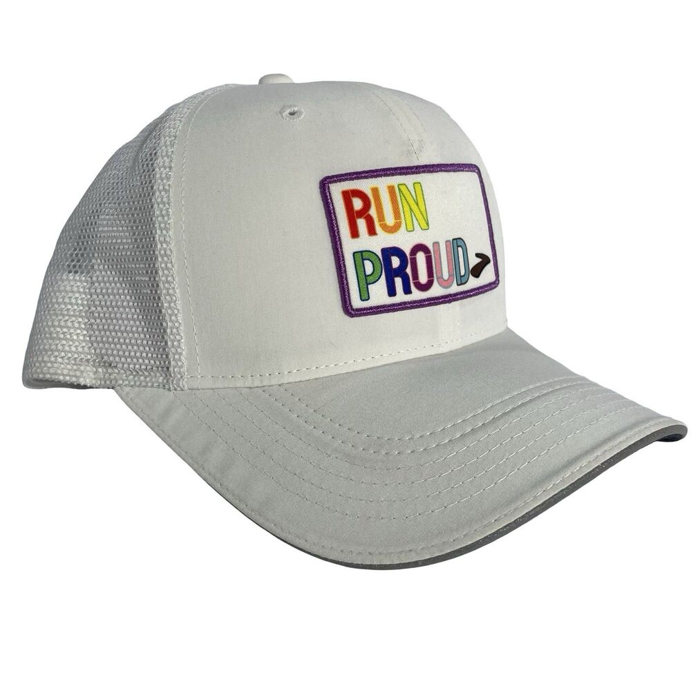 Brooks Hat "Run Proud" White Cap Snapback Hat Mesh One Size Pride NEW with Tags